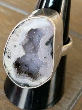 Large 925 Silver Geode Druzy Ring